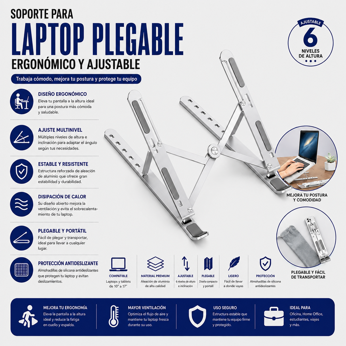 SOPORTE DE ALUMINIO P/LAPTOP 15.6 PULG.