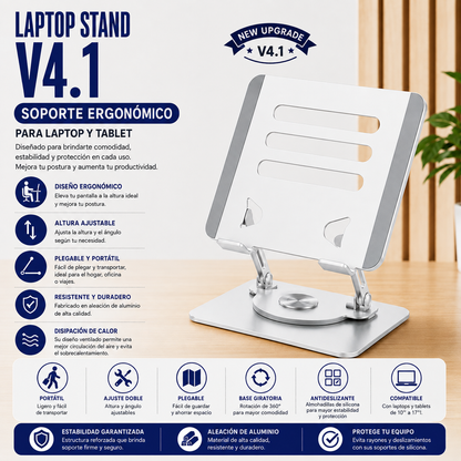 SOPORTE GIRATORIO V4.1 ALUMINIO 360 P/LAPTOP 11 - 15 PULG.