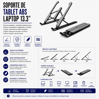 Soporte Plegable de ABS para Tablet y Laptop hasta 13.3"