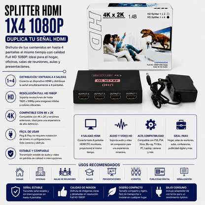Splitter HDMI 1x4 Full HD 1080p