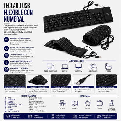 Teclado USB Flexible con Teclado Numérico GK86