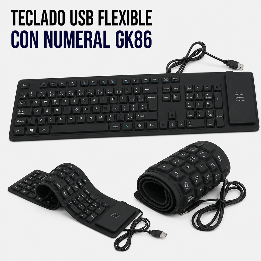 Teclado USB Flexible con Teclado Numérico GK86