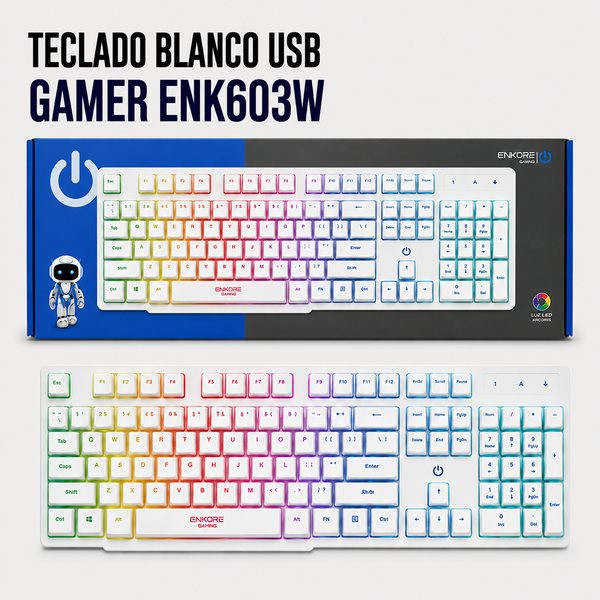 Teclado USB Gamer ENK603W – Blanco RGB