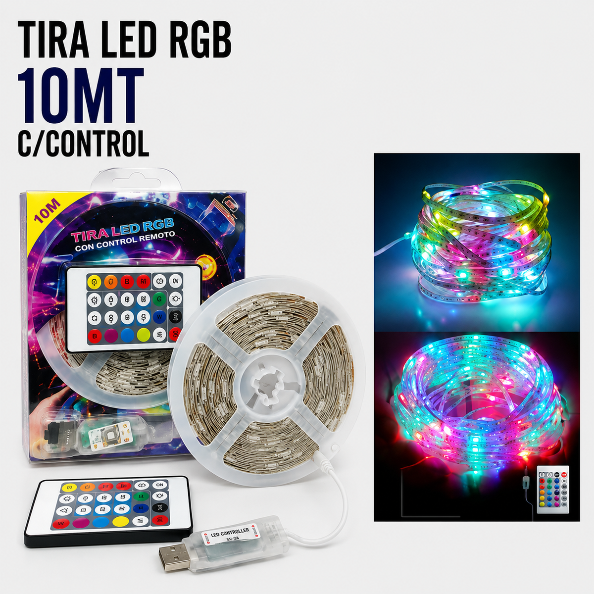 Tira LED RGB USB 10 Metros con Control Remoto
