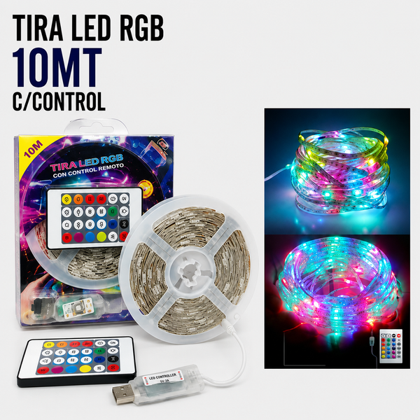 Tira LED RGB USB 10 Metros con Control Remoto