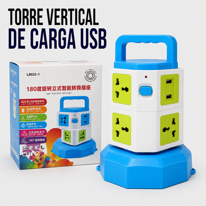 Torre Vertical de Carga USB con Tomas Universales