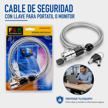 CABLE DE SEGURIDAD CON LLAVE PARA PORTATIL O MONITOR