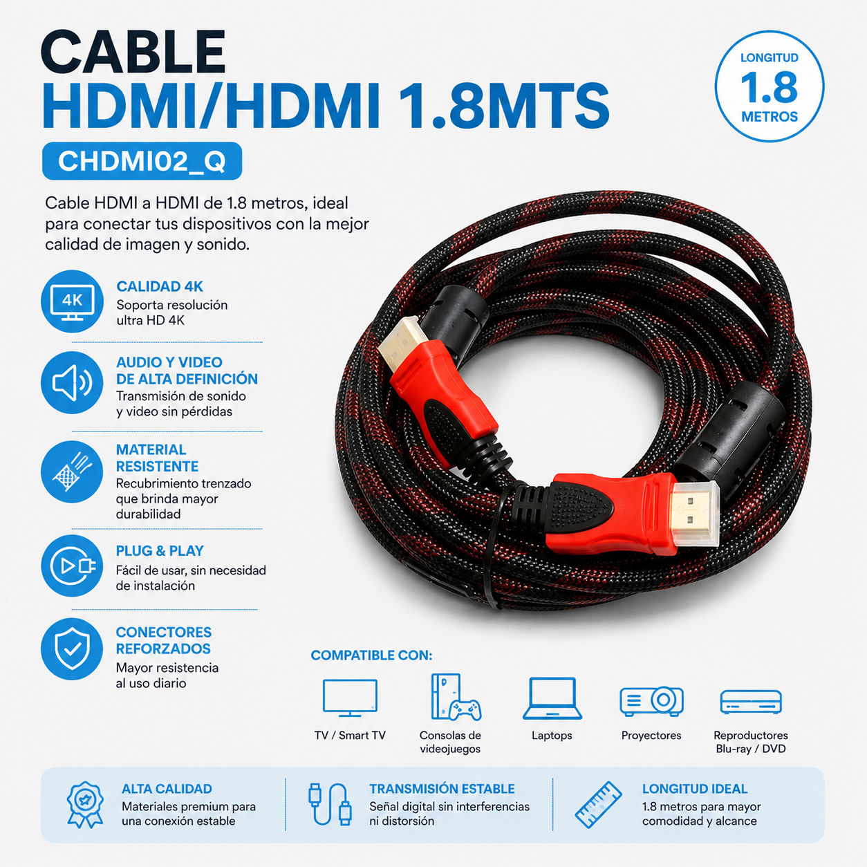 CABLE HDMI 1.8Mts ENMALLADO