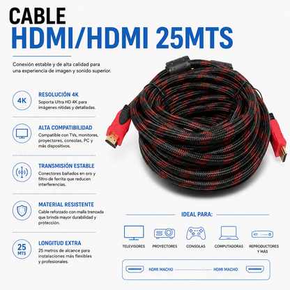 CABLE HDMI 25 Mts ENMALLADO