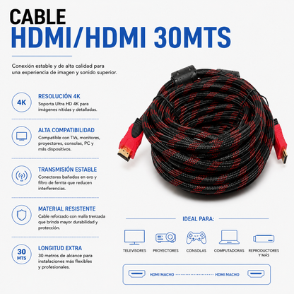 CABLE HDMI 30Mts ENMALLADO