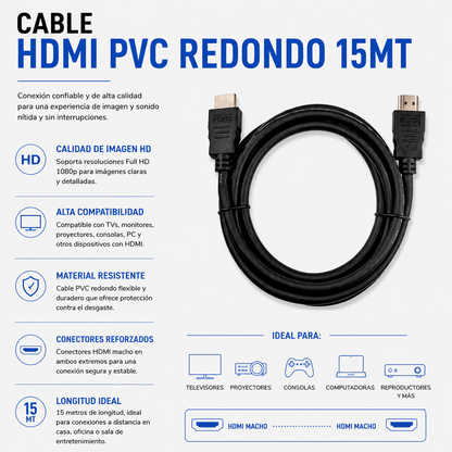CABLE HDMI PVC REDONDO 15 METROS