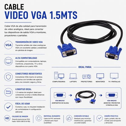 CABLE DE VIDEO VGA 1.5 Metros