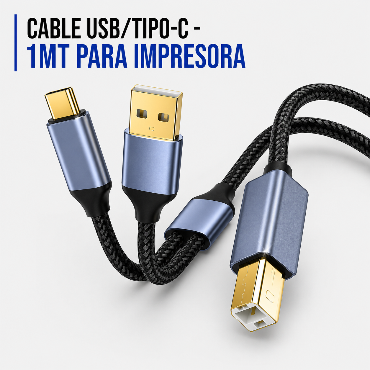 CABLE USB / Tipo-C a USB Tipo-B para Impresora 1 Metro