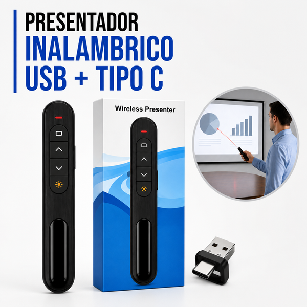 PRESENTADOR INALÁMBRICO USB + TIPO C PARA PRESENTACIONES