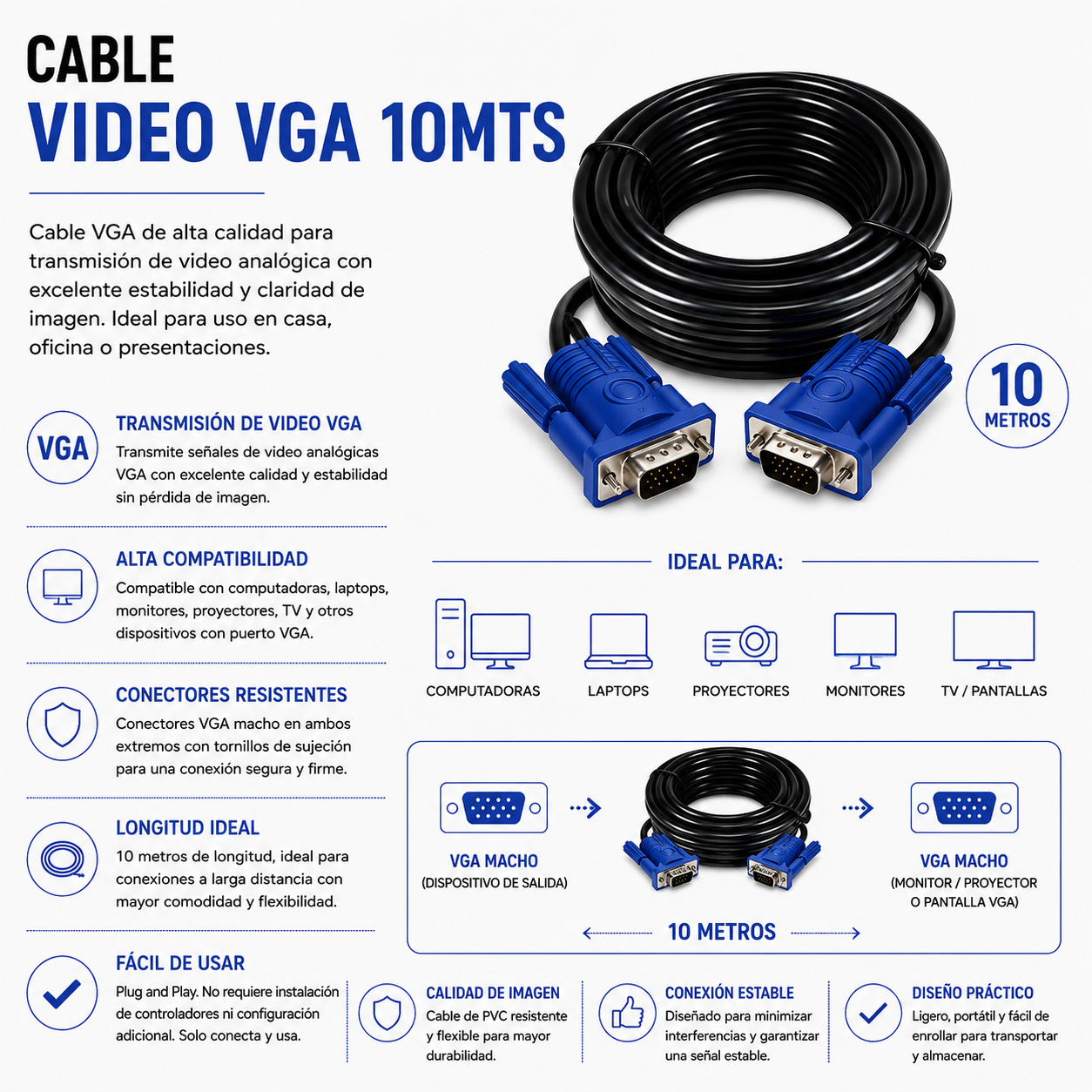 CABLE DE VIDEO VGA 10 Metros