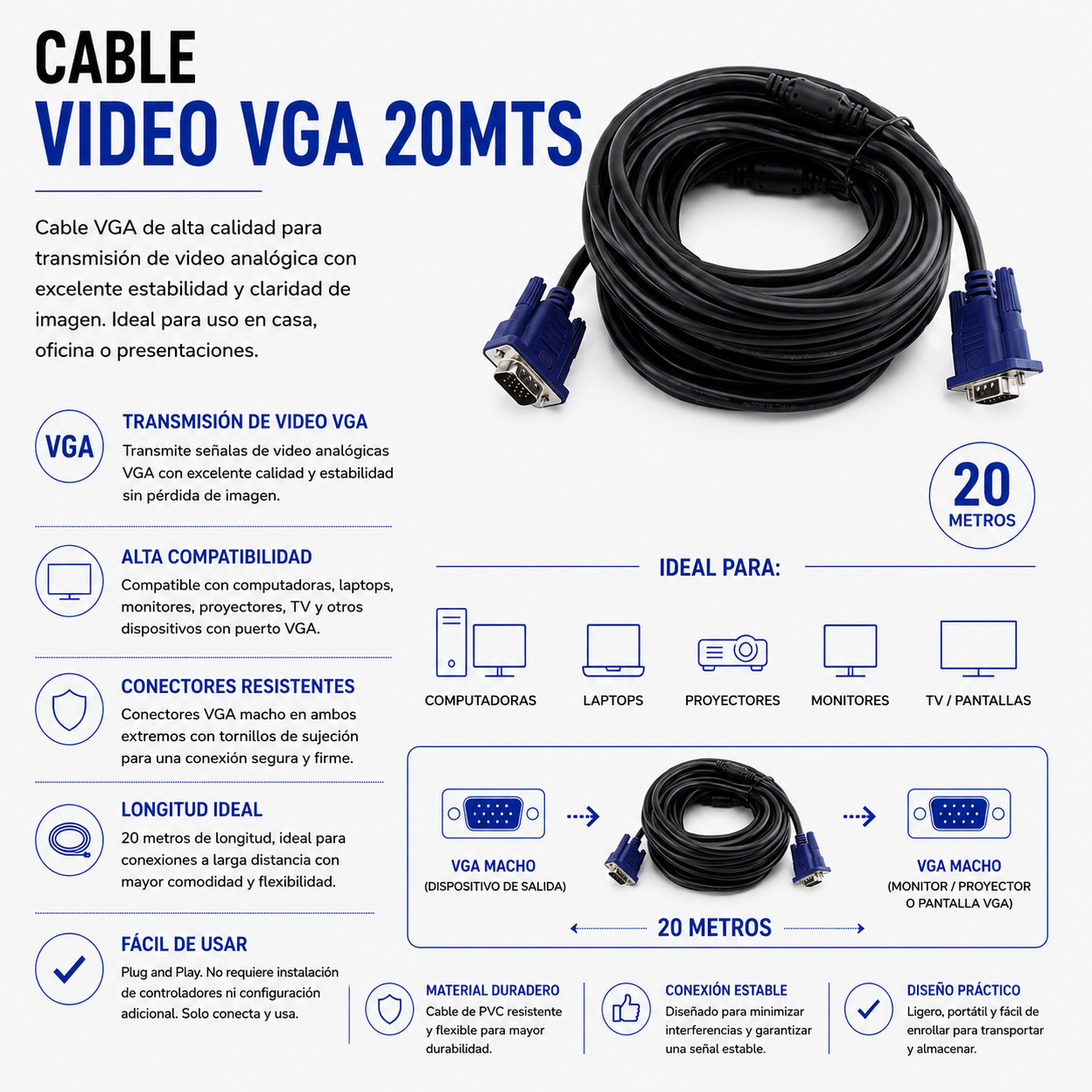 CABLE DE VIDEO VGA 20 Metros