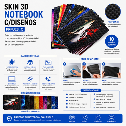 SKIN 3D PARA NOTEBOOK CON DISEÑOS