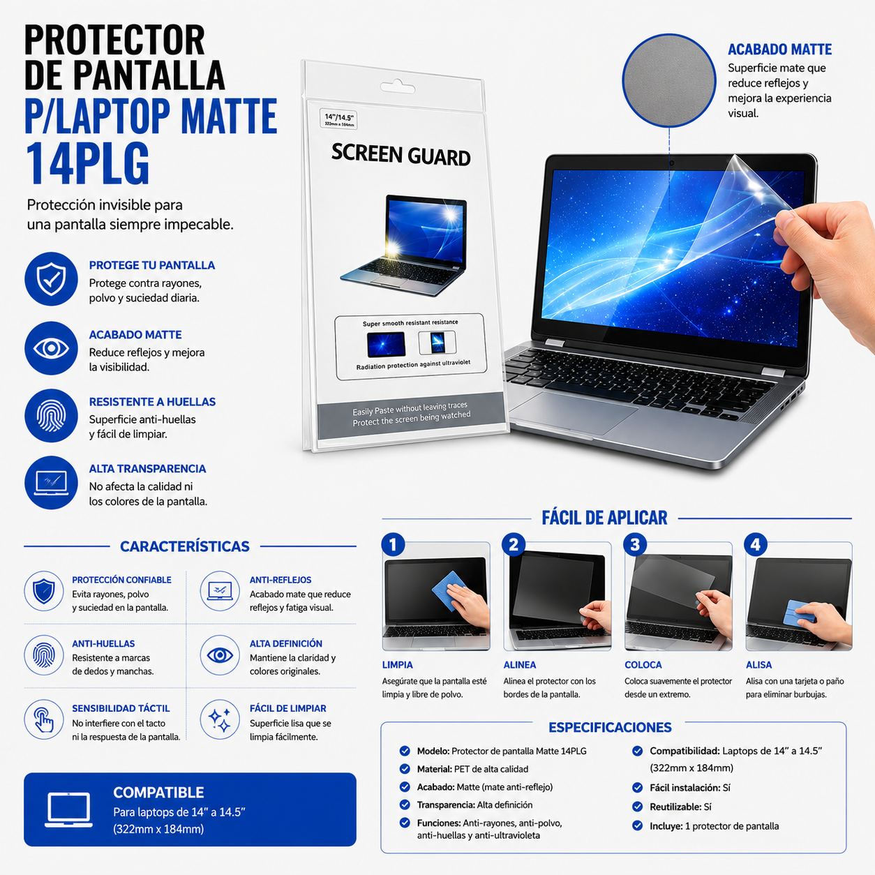 PROTECTOR DE PANTALLA MATTE PARA LAPTOP 14 Pulgadas