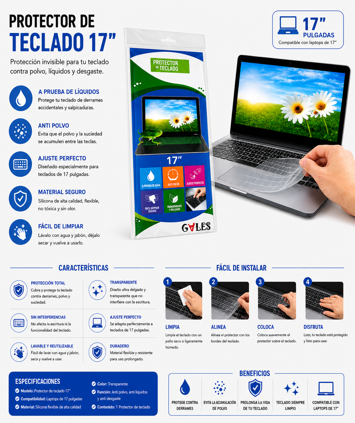 PROTECTOR DE TECLADO PARA LAPTOP DE 17 Pulgadas