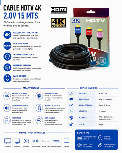 CABLE HDTV 4K HDMI 2.0V – 15 Metros