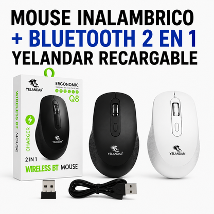MOUSE INALÁMBRICO + BLUETOOTH 2 en 1 RECARGABLE YELANDAR Q8