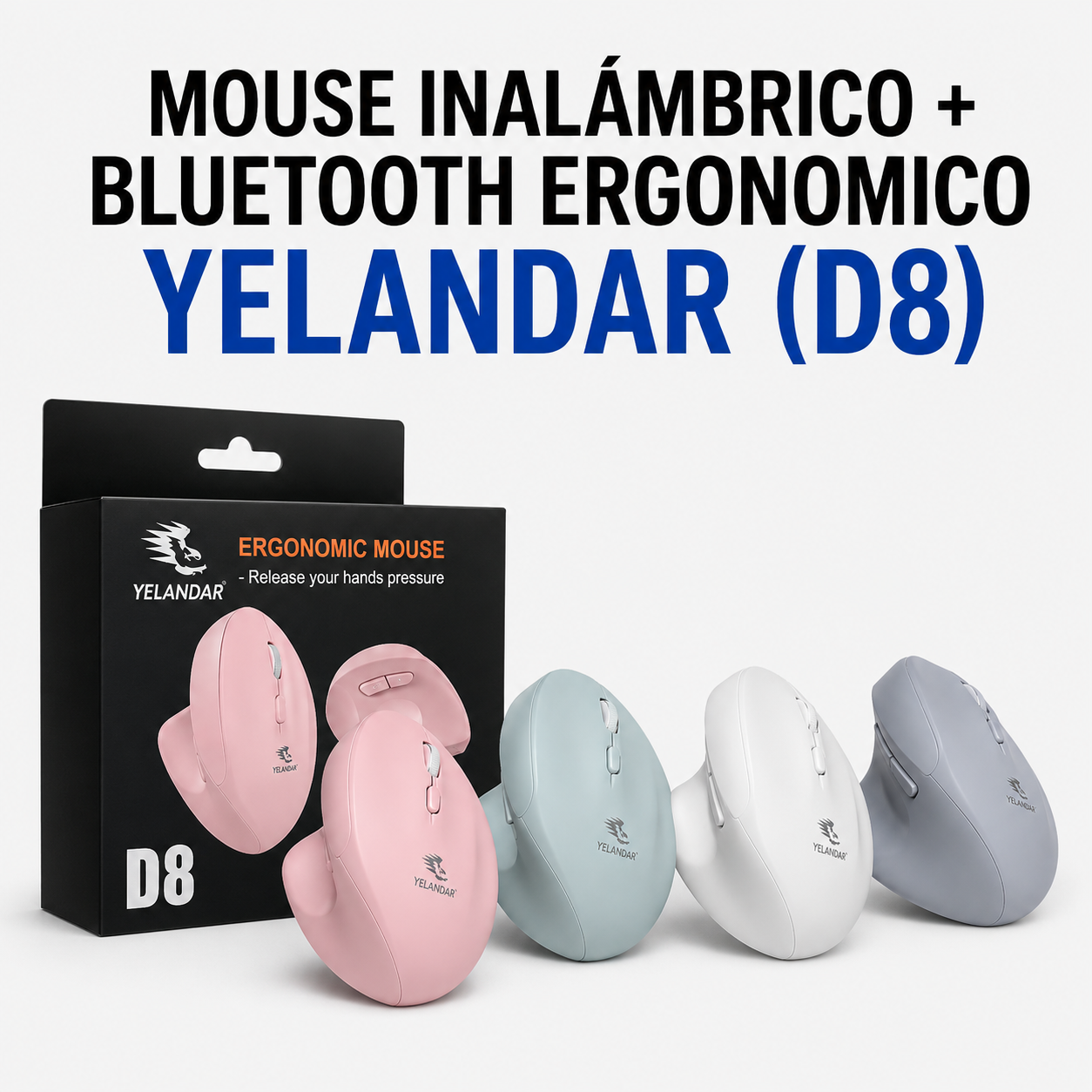 MOUSE INALÁMBRICO + BLUETOOTH ERGONÓMICO YELANDAR D8