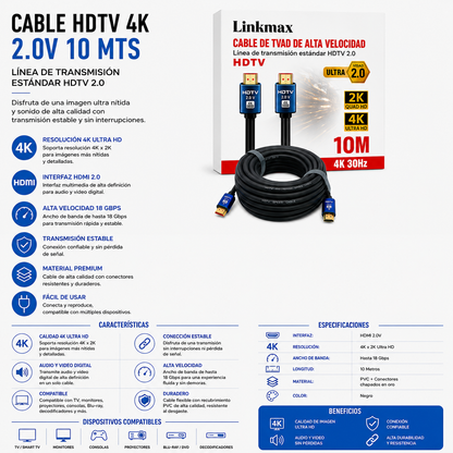 CABLE HDTV 4K HDMI 2.0V – 10 Metros