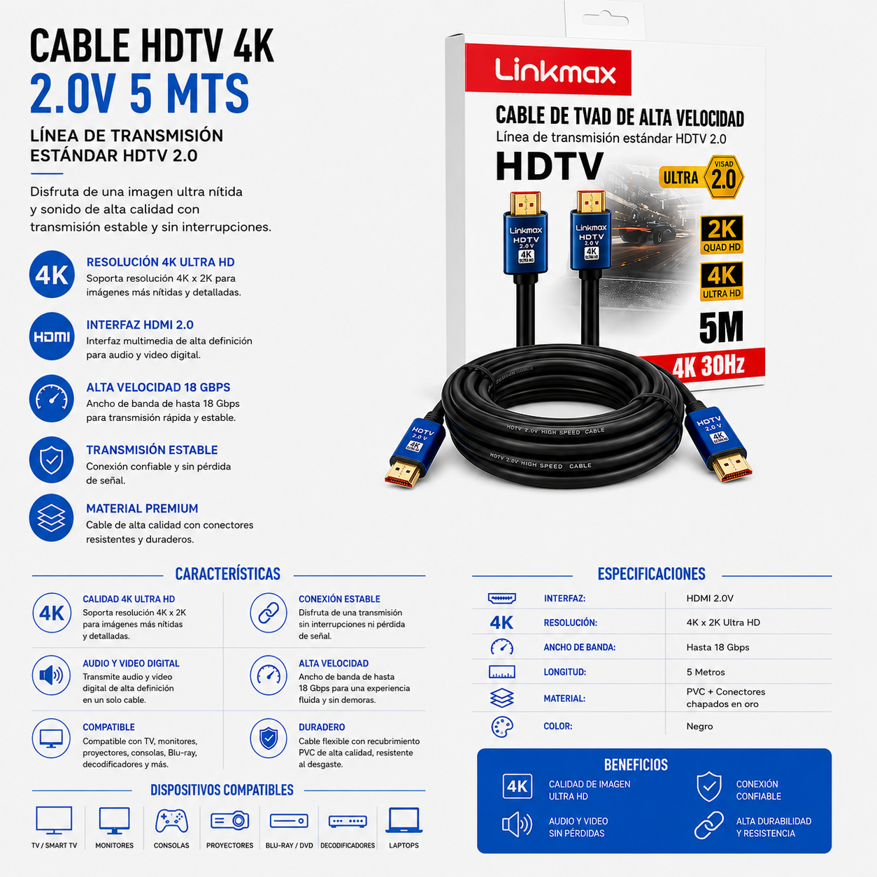 CABLE HDTV 4K HDMI 2.0V – 5 Metros