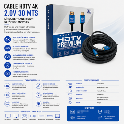 CABLE HDTV 4K HDMI 2.0V – 30 Metros