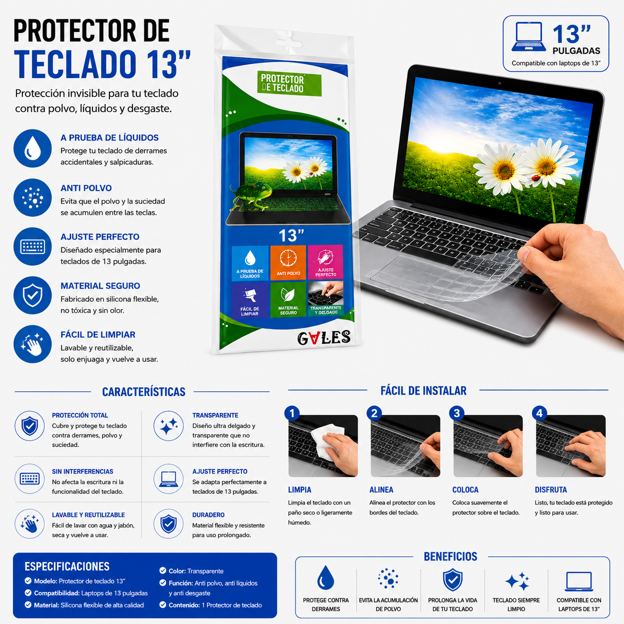 PROTECTOR DE TECLADO PARA LAPTOP 13 Pulgadas