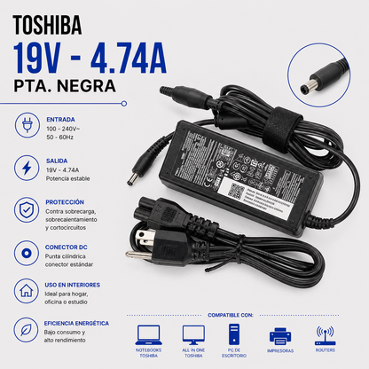 Cargador para Laptop Toshiba 19V 4.74A – Punta Negra