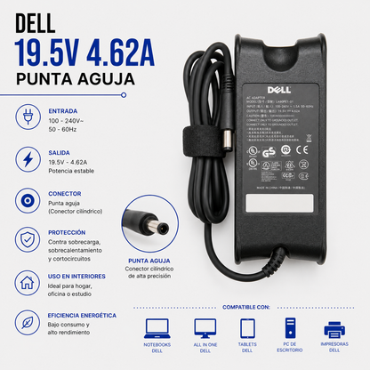 Cargador para Laptop Dell 19.5V 4.62A – Punta Aguja