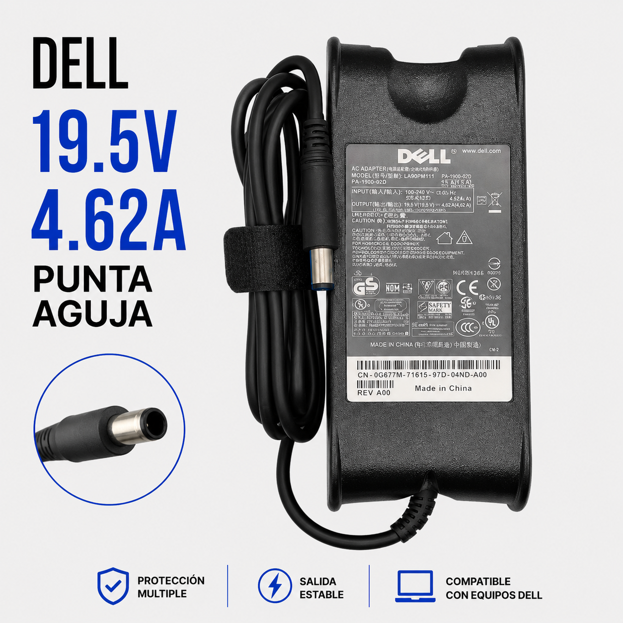 Cargador para Laptop Dell 19.5V 4.62A – Punta Aguja