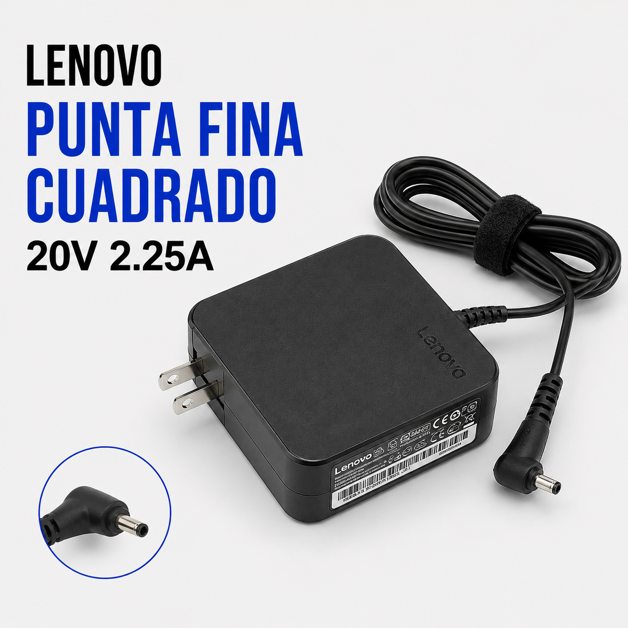 Cargador para Laptop Lenovo 20V 2.25A – Punta Fina Cuadrada