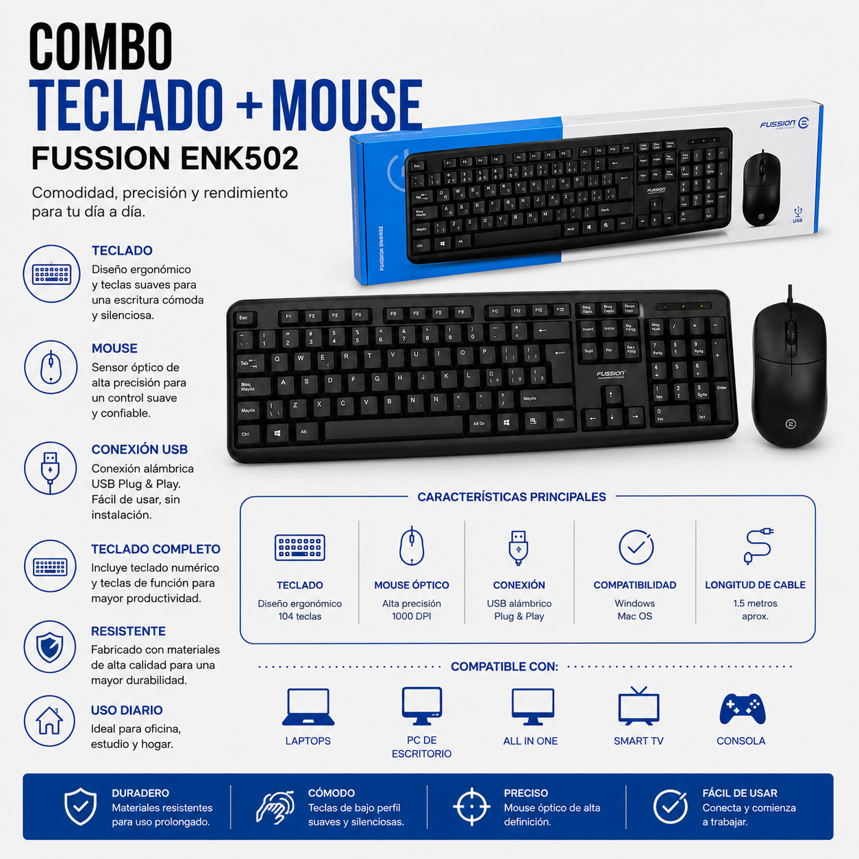 Combo Teclado + Mouse USB Fussion ENK502