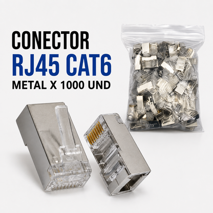 Conector RJ45 CAT6 Metálico – Bolsa x 1000 Unidades