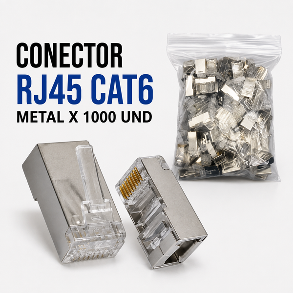 Conector RJ45 CAT6 Metálico – Bolsa x 1000 Unidades