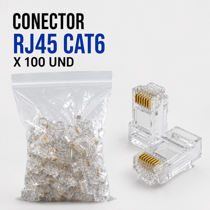 Conector RJ45 CAT6 – Bolsa x 100 Unidades