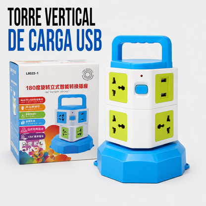 Torre Vertical de Carga USB con Tomas Universales