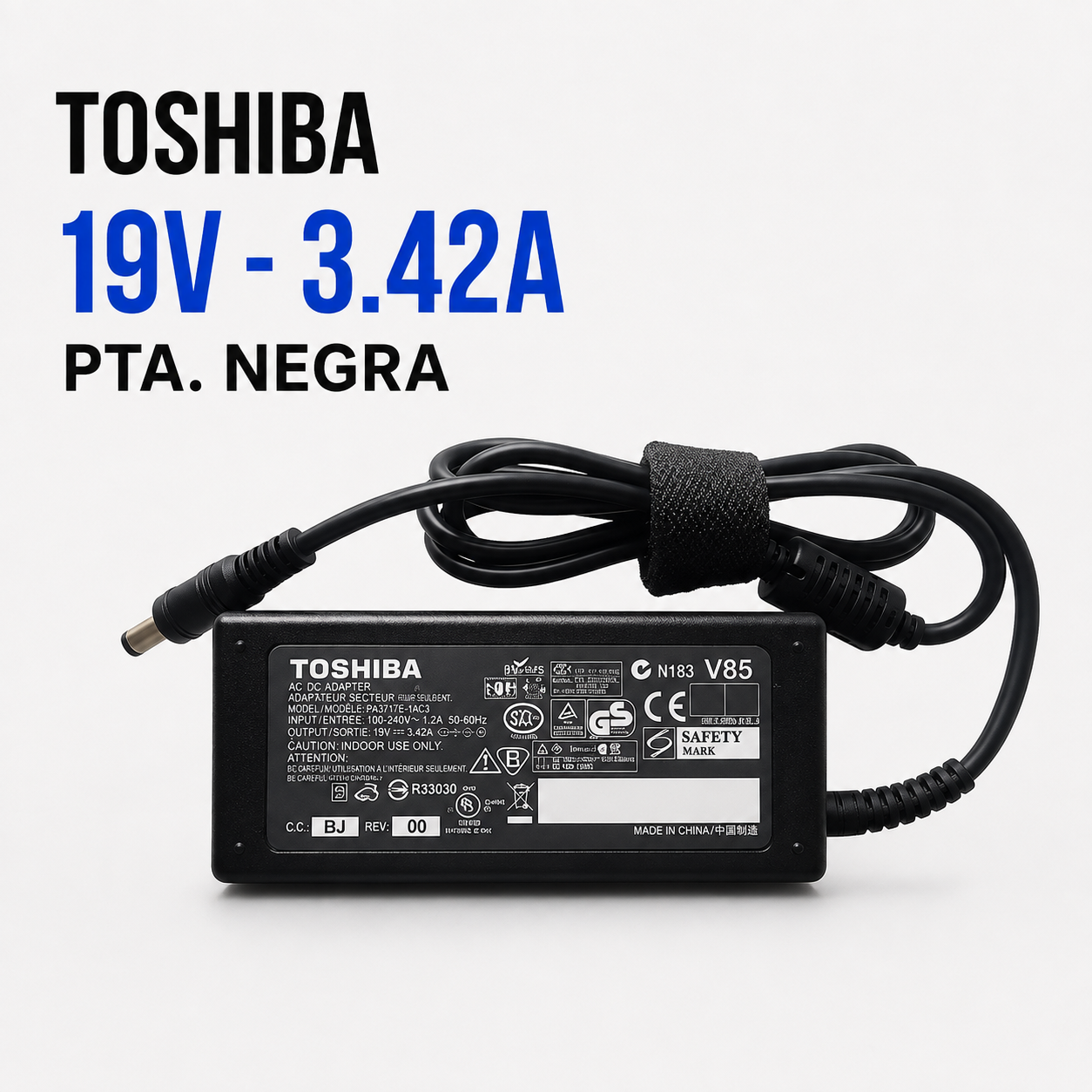 Cargador para Laptop Toshiba 19V 3.42A – Punta Negra