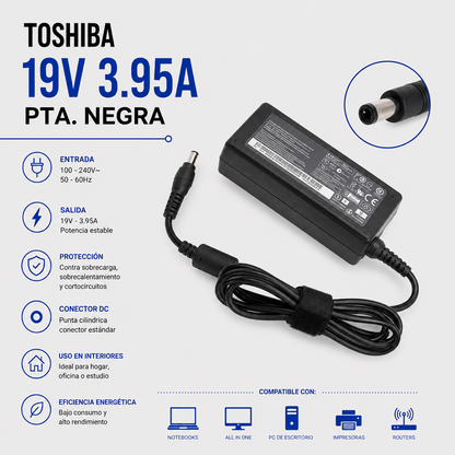 Cargador para Laptop Toshiba 19V 3.95A – Punta Negra