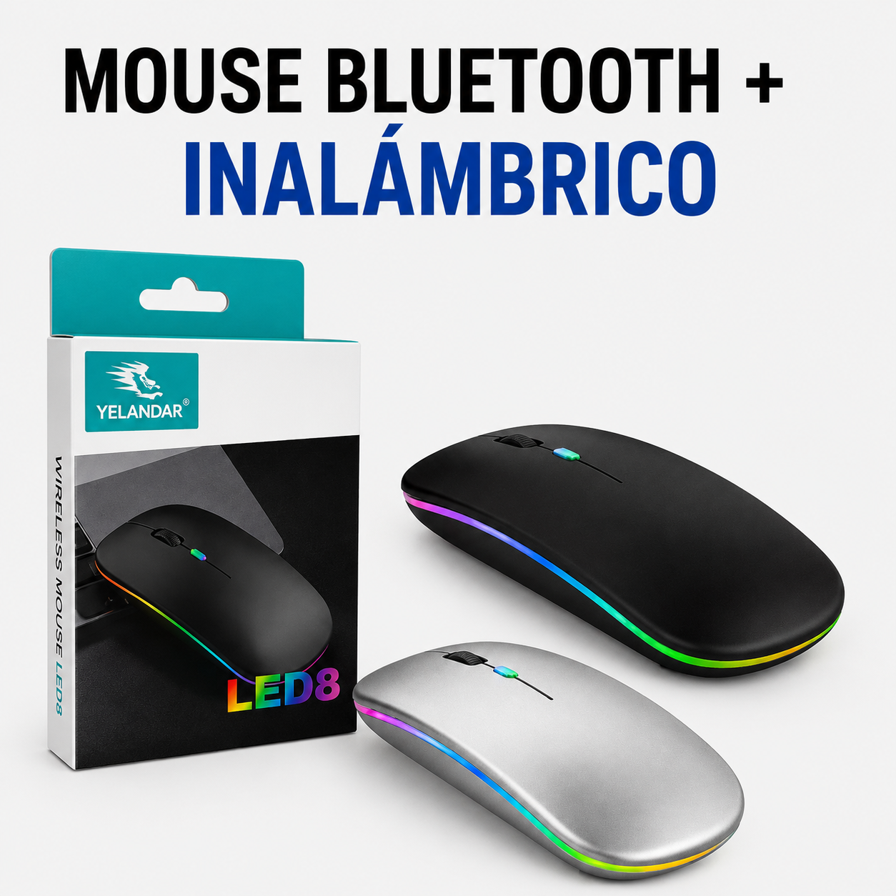 Mouse Bluetooth + Inalámbrico Recargable Yelandar LED8