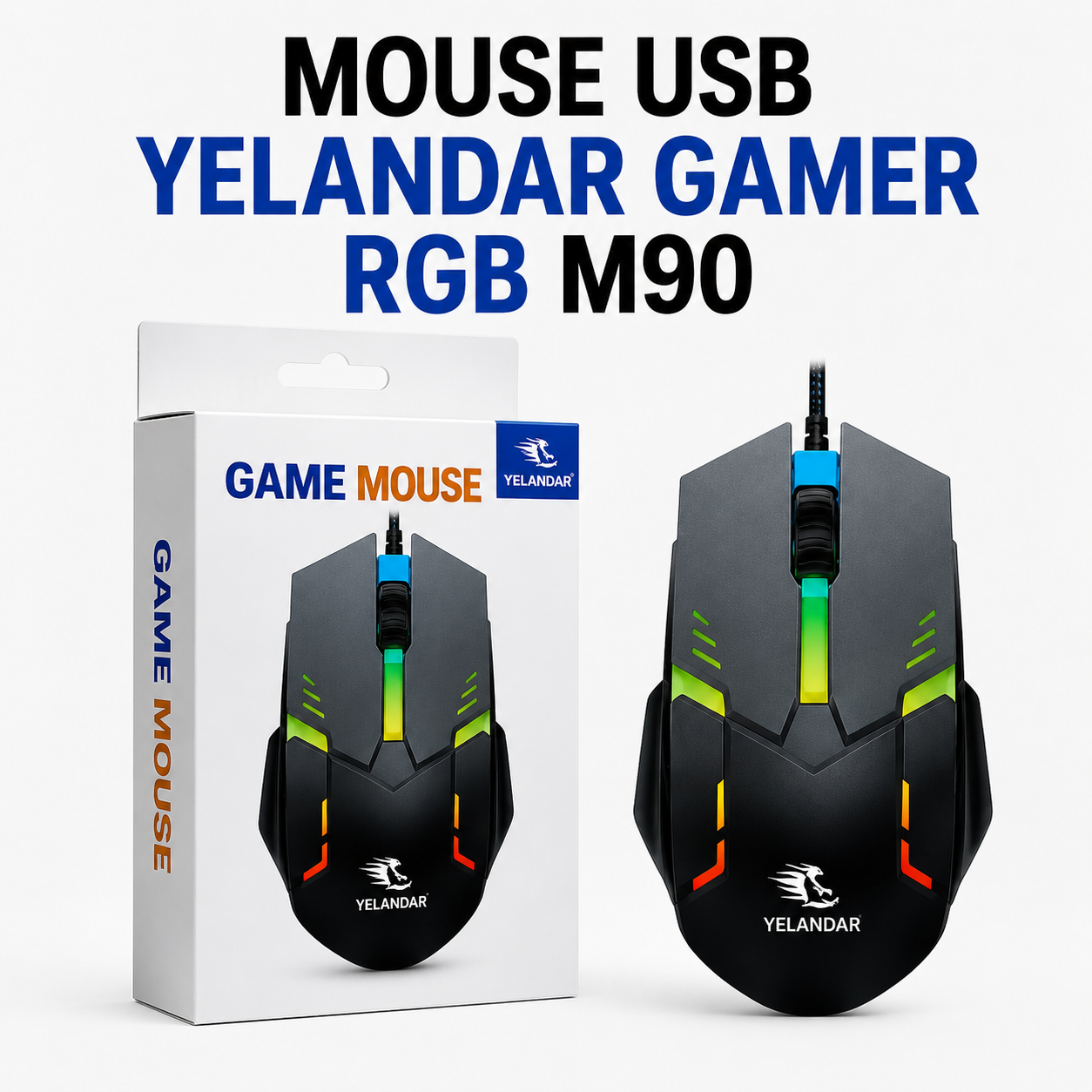 Mouse USB Gamer RGB Yelandar M90