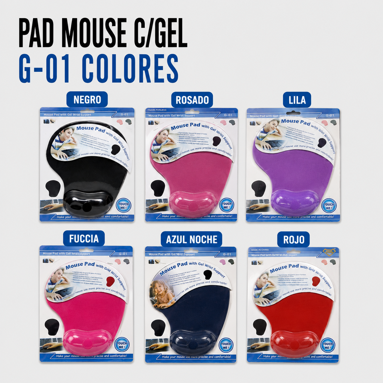 Pad Mouse con Gel Ergonómico G-01 – Colores Surtidos