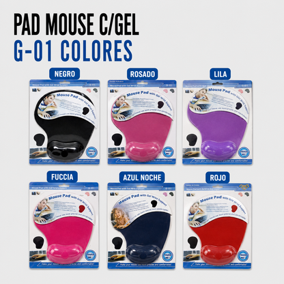 Pad Mouse con Gel Ergonómico G-01 – Colores Surtidos