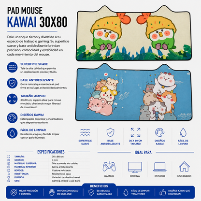 Pad Mouse Kawaii XL 30 × 80 cm – Diseños Variados