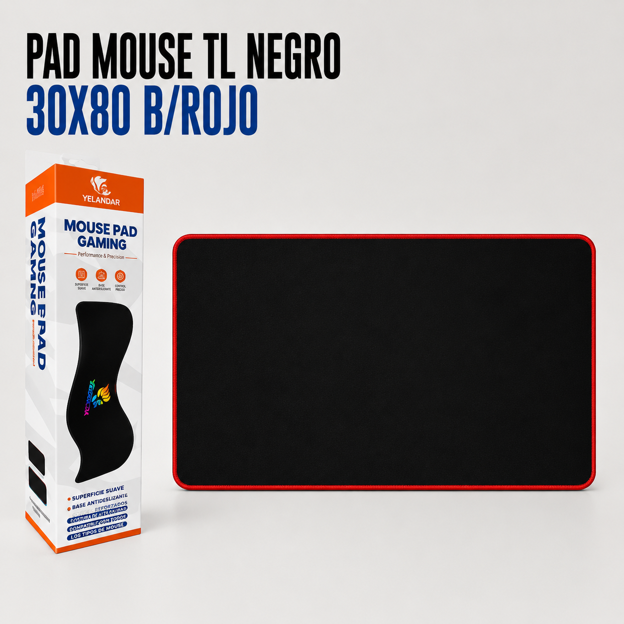 Pad Mouse TL Gamer Negro 30 × 80 cm – Borde Rojo