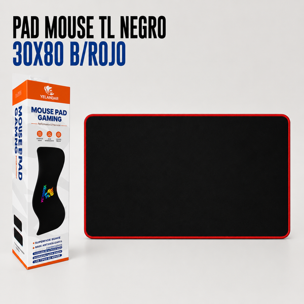 Pad Mouse TL Gamer Negro 30 × 80 cm – Borde Rojo