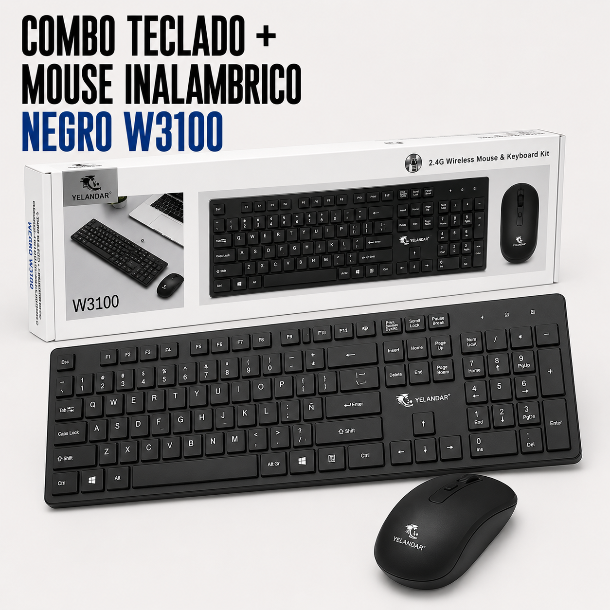Combo Teclado + Mouse Inalámbrico Yelandar W3100 – Negro