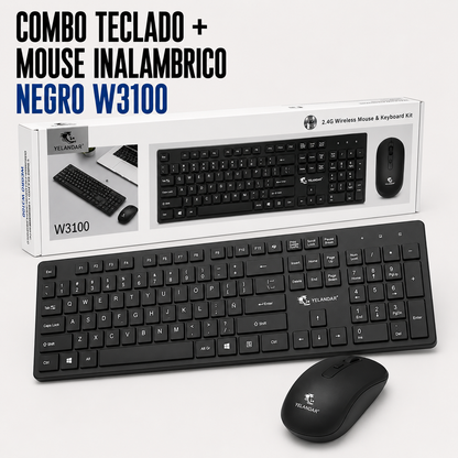 Combo Teclado + Mouse Inalámbrico Yelandar W3100 – Negro